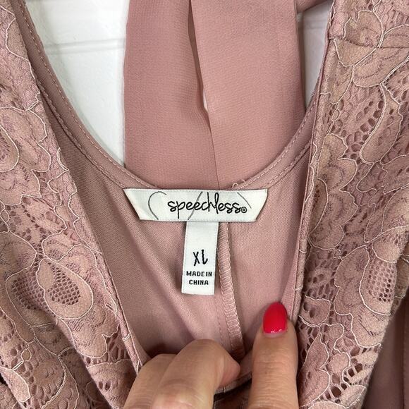 SPEECHLESS Blush Pink Lace Sleeveless Back Tie Knee Length Dress Pockets Size XL - Picture 7 of 11